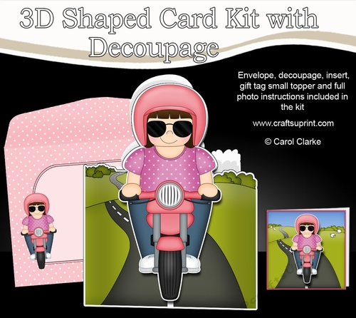 3D Shaped Card  Kit - Britten Rides her Motorbike