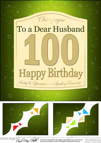 8 x 8 100th Birthday Husband Champagne Label Scalloped corner
