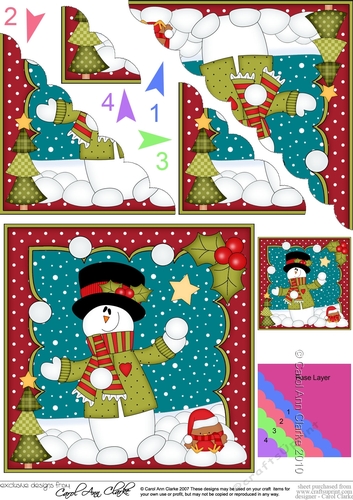 Christmas Snowman Rio is Carol Having a Snowball Fight Scallop Corner side stacker Topper
