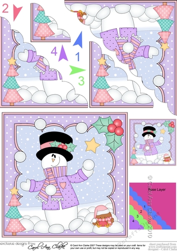 Christmas Snowman Rio is Carol Having a Snowball Fight Scallop Corner side stacker Topper