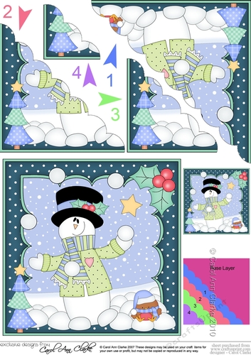 Christmas Snowman Rio is Carol Having a Snowball Fight Scallop Corner side stacker Topper