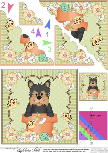 Flower Pot Friends Cute Little Yorkie Dog Scalloped Corner Stacker