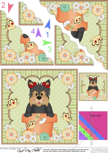 Flower Pot Friends Cute Little Yorkie Dog Scalloped Corner Stacker