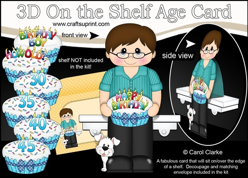 3D On the Shelf Card Kit - Dewayne is the Birthday Boy with ages 30 - 45 age Birthday Cake Decoupage