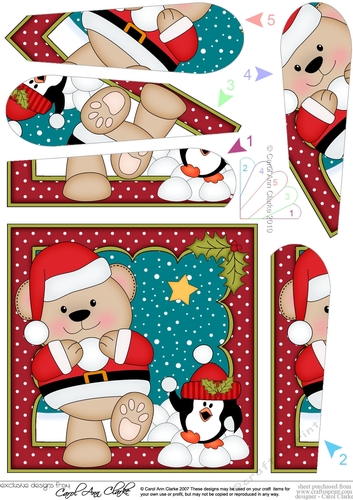 Christmas Livvy Bear is having  a Snowball Fight with Pip Penguin Fan Pyramage Topper