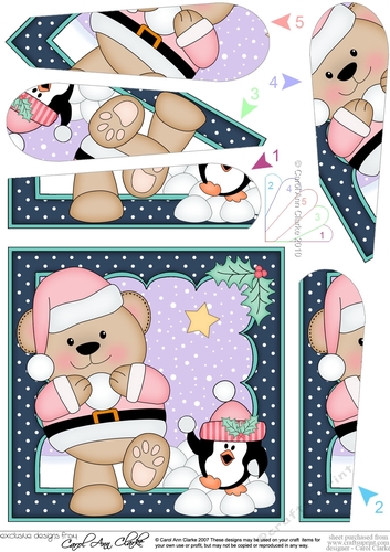 Christmas Livvy Bear is having  a Snowball Fight with Pip Penguin Fan Pyramage Topper