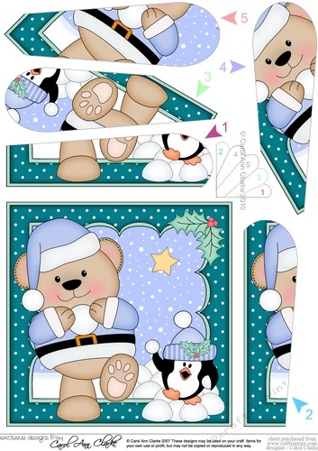 Christmas Livvy Bear is having  a Snowball Fight with Pip Penguin Fan Pyramage Topper