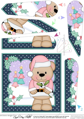 Christmas Livvy Bear has the Mistletoe Fan Pyramage Topper