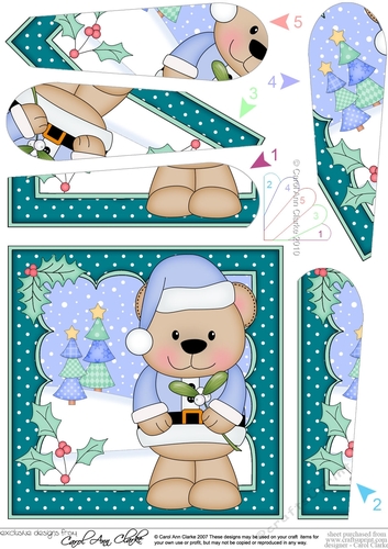 Christmas Livvy Bear has the Mistletoe Fan Pyramage Topper