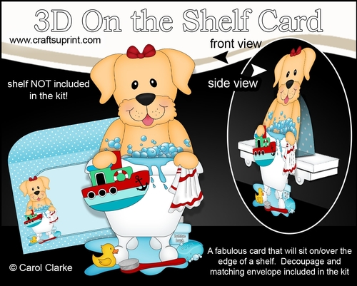 3D On the Shelf Card Kit - Bathtub Buddies - Little Golden Labrador Dog Saki has a Bubble Bath
