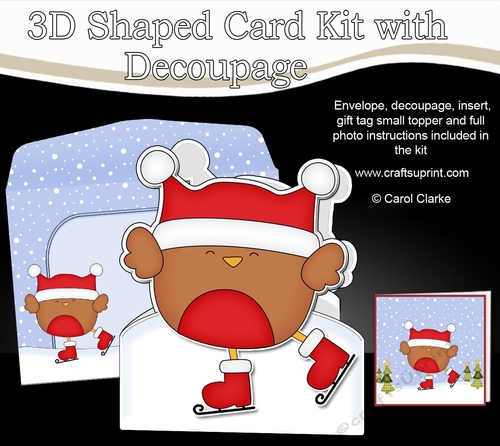 3D Shaped Christmas Card Kit  - Bobbin Robin is Ice Skating
