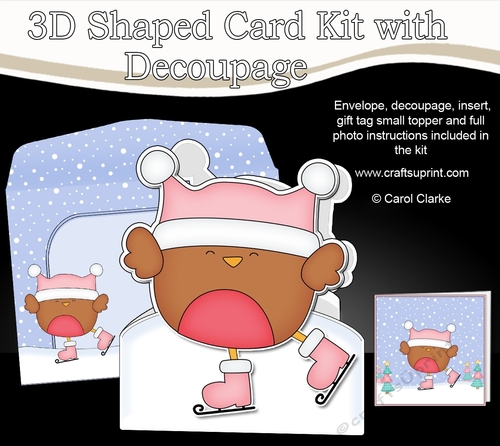 3D Shaped Christmas Card Kit  - Bobbin Robin is Ice Skating