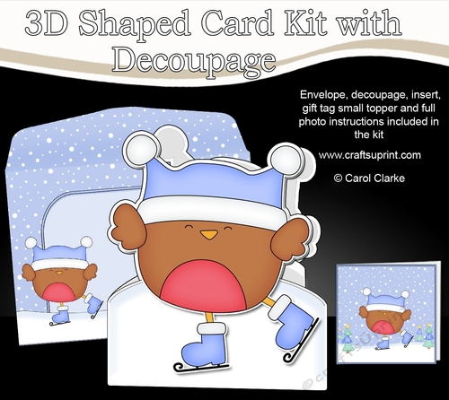 3D Shaped Christmas Card Kit  - Bobbin Robin is Ice Skating
