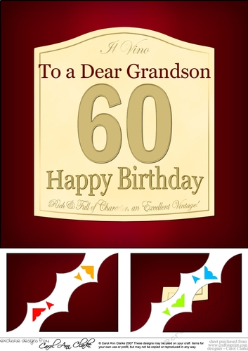 8x8 60th Birthday Grandson Red Wine Label Scalloped Corner