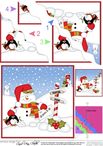 Christmas Snowman Oli & Pip Penguin are at the North Pole Wavy Corner side stacker Topper