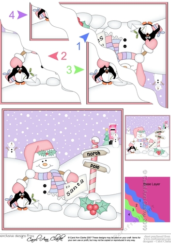 Christmas Snowman Oli & Pip Penguin are at the North Pole Wavy Corner side stacker Topper