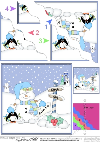 Christmas Snowman Oli & Pip Penguin are at the North Pole Wavy Corner side stacker Topper