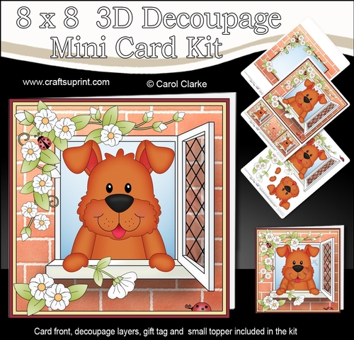 8 x 8 Mini Kit with 3d Decoupage - Through the Window - Little Dog Rusty