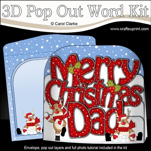 3D Pop Out Christmas Word Card Kit - Merry Christmas DAD with Rudolph
