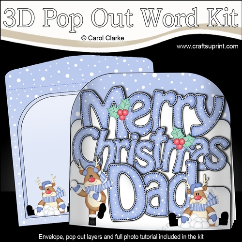 3D Pop Out Christmas Word Card Kit - Merry Christmas DAD with Rudolph