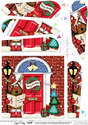Rudolf at the Christmas Door Fan Pyramage Topper