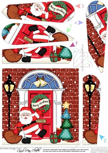 Santa at the Christmas Door Fan Pyramage Topper