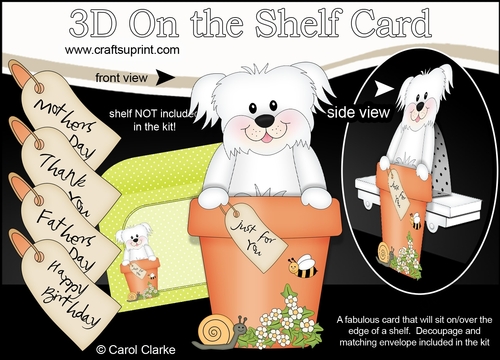 3D On the Shelf Card Kit - Flower Pot Friends Little Bichon Frise Dog Maxie