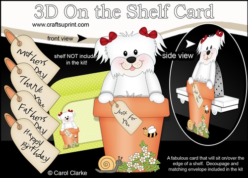 3D On the Shelf Card Kit - Flower Pot Friends Little Bichon Frise Dog ZuZu