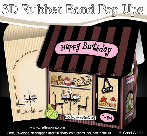 3D Shoppe Pop Up Rubber Band Card Kit  -  Beans & Cream Coffee & Cake Shop