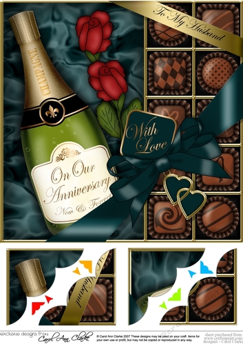 8x8 To My Husband On Our Anniversary Champers, Chocs & Roses