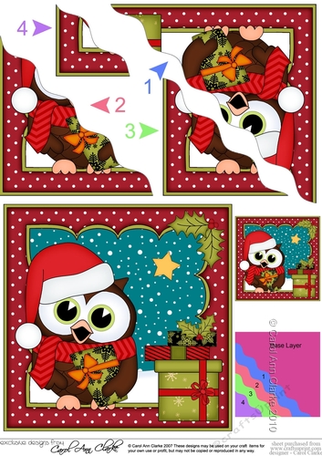 Christmas Little Hoot Owl has lots of Presents Wavy Corner side stacker Topper