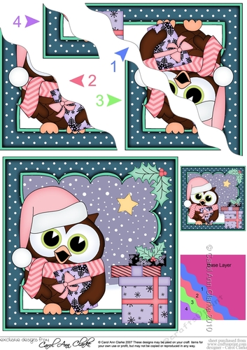 Christmas Little Hoot Owl has lots of Presents Wavy Corner side stacker Topper