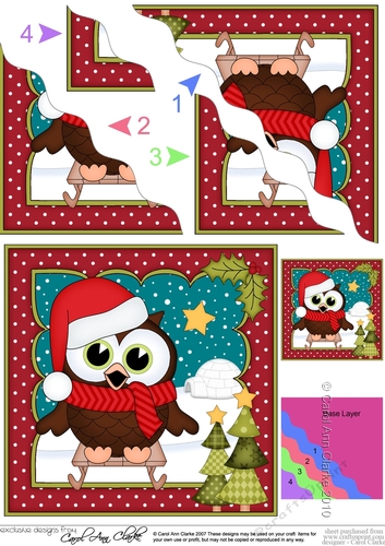 Christmas Little Hoot Owl is going Sledging Wavy Corner side stacker Topper