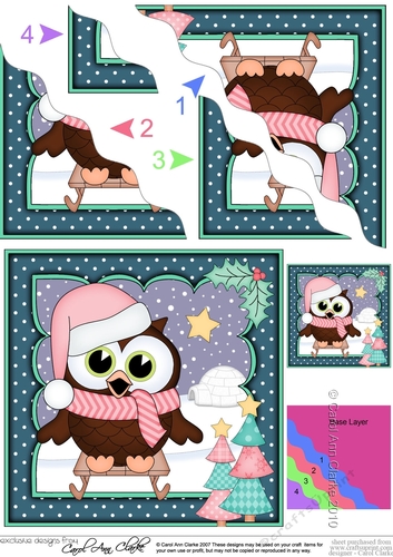 Christmas Little Hoot Owl is going Sledging Wavy Corner side stacker Topper