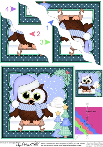 Christmas Little Hoot Owl is going Sledging Wavy Corner side stacker Topper