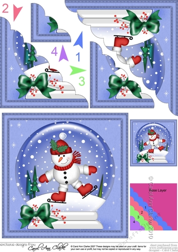 Christmas Snowglobe Snowman goes Skating Scallop Corner side stacker Topper