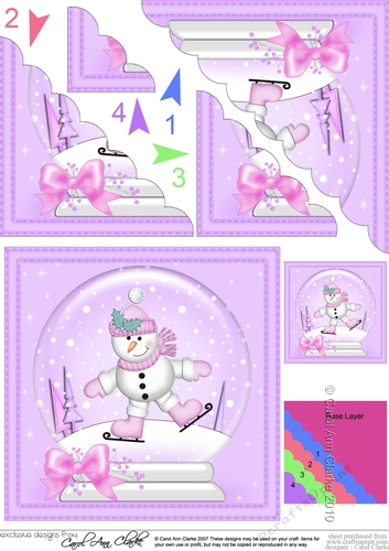 Christmas Snowglobe Snowman goes Skating Scallop Corner side stacker Topper