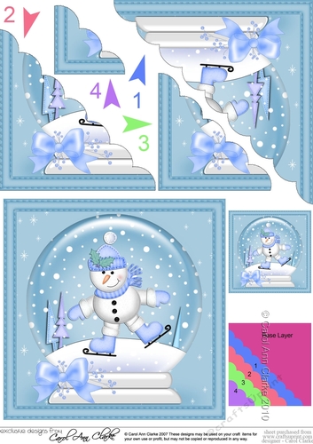 Christmas Snowglobe Snowman goes Skating Scallop Corner side stacker Topper
