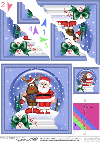 Christmas Snowglobe Santa & Rudolph Scallop Corner side stacker Topper