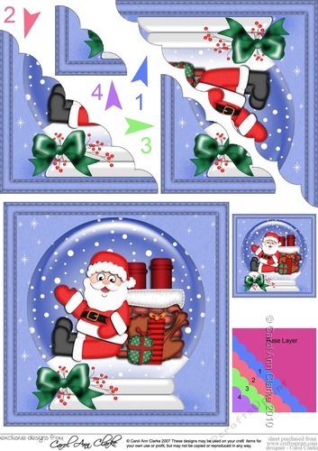 Christmas Snowglobe Santa Scallop Corner side stacker Topper