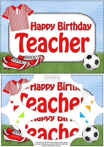 A5 Birthday TEACHER Football Scallop Corners and Pyramage