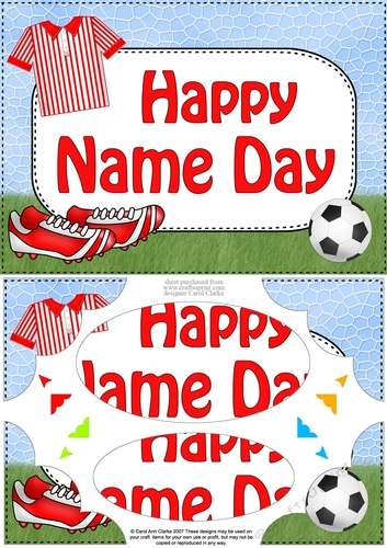 A5 HAPPY NAME DAY Football Scallop Corners and Pyramage