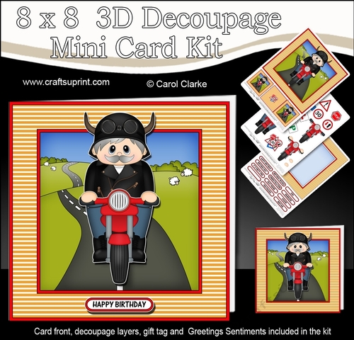 8 x 8 Mini Kit with 3d Decoupage - Old Man Arlen Rides his Motorbike