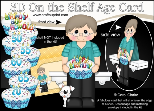 3D On the Shelf Card Kit - Older Man Lindsay is the Birthday Boy with ages 50 - 70 age Birthday Cake Decoupage