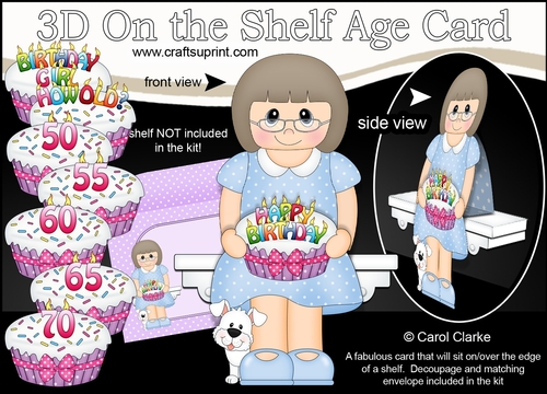 3D On the Shelf Card Kit - Older Lady Ericka is the Birthday Girl with ages 50 - 70 age Birthday Cake Decoupage