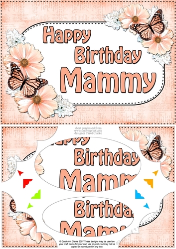A5 Happy Birthday MAMMY Butterflies & Flowers Scallop Corners and Pyramage