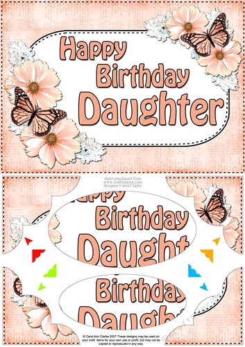 A5 Happy Birthday DAUGHTER Butterflies & Flowers Scallop Corners and Pyramage
