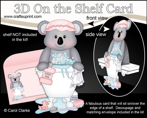 3D On the Shelf Card Kit - Bathtub Buddies - Cute Little Koala Bear Kitkat has a Bubble Bath