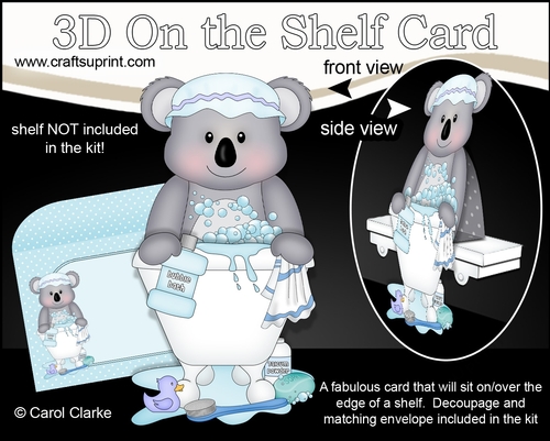 3D On the Shelf Card Kit - Bathtub Buddies - Cute Little Koala Bear Kookie has a Bubble Bath