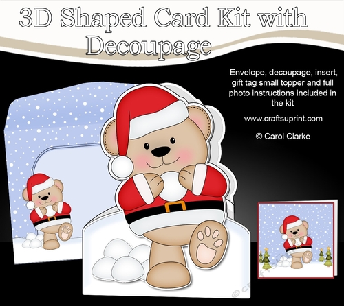 3D Shaped Christmas Card Kit  - Livvy Bear is having a Snowball Fight